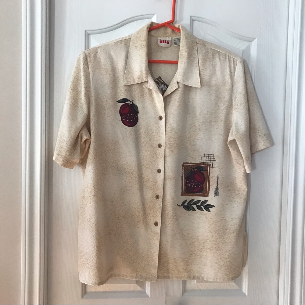 Vintage ALIA Short Sleeve Front/Back Design Full Button Blouse size 18